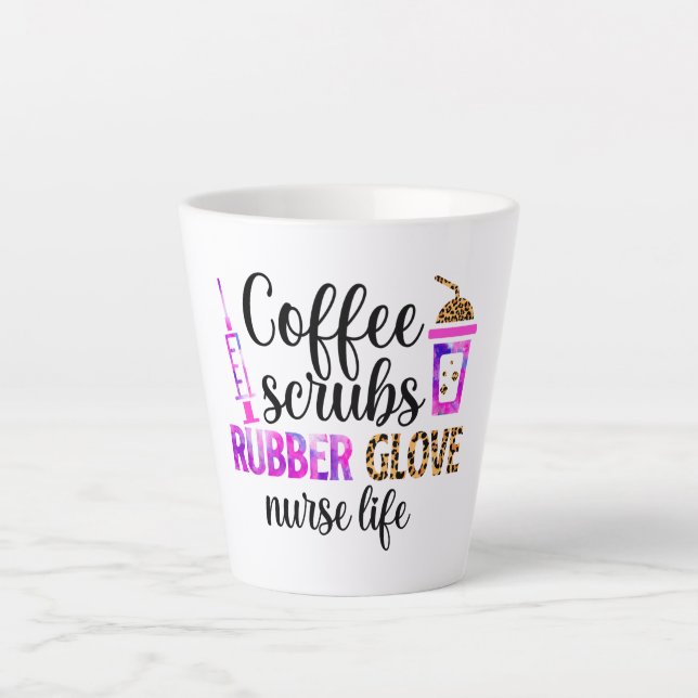 Kaffee, Kruben, Gummihandschuhe - Zitat zum Leben  Milchtasse (Vorderseite)