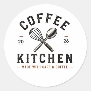 ☕ Kaffee Küchen Café Personal Logo ☕ Runder Aufkleber