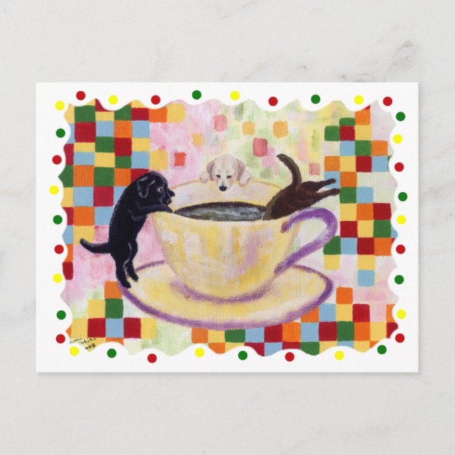 Kaffee Labradors Malerei mit farbigen Punkten Postkarte (Vorderseite)