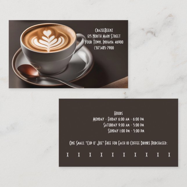 Kaffee & Latte Art Coffee Shop & Punch Visitenkarte (Vorne/Hinten)
