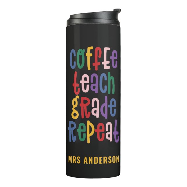Kaffee, Lehre, Klasse, Wiederholung Typografie Leh Thermosbecher (Nach links gedreht)
