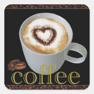 Kaffee-Liebe-Herz-Aufkleber Quadratischer Aufkleber