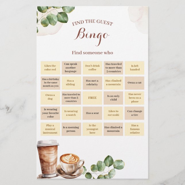 Kaffee Liebe ist Bingo Games Card Brechen (Vorderseite)