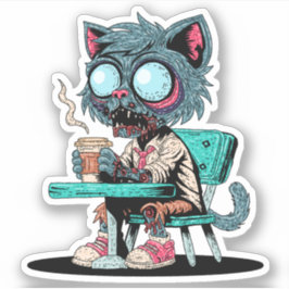 Kaffee liebend Zombie Cat Aufkleber