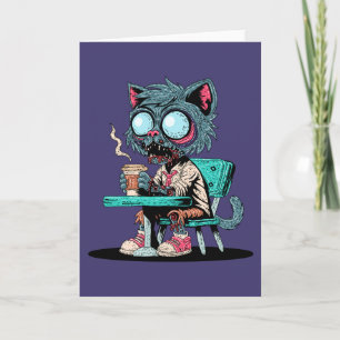 Kaffee liebende Zombie-Katze Karte