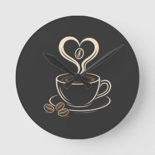 Kaffee-Liebhaber-Herz-Dampf Minimalistisches Desig Runde Wanduhr