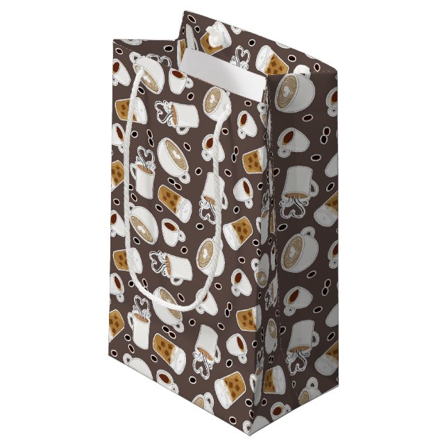 Kaffee-Liebhaber-Muster Brown Kleine Geschenktüte (Vorderseite Schrägansicht)