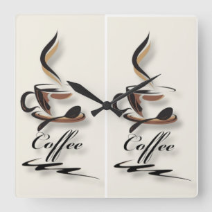 Kaffee-Liebhaber-Wanduhr – Zwei Tassen Kaffee & Co Quadratische Wanduhr