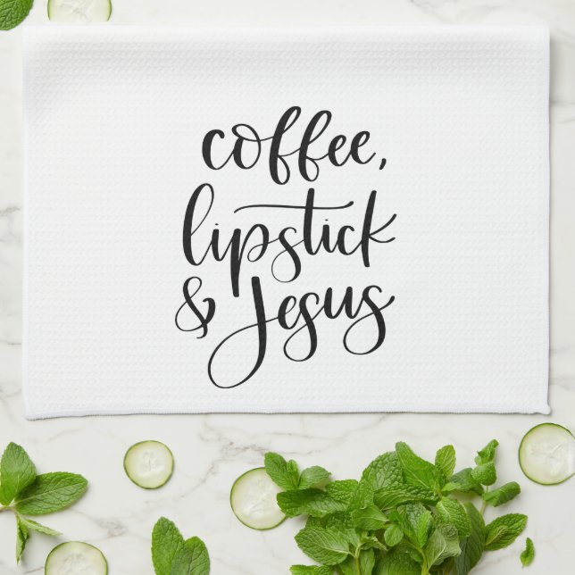 Kaffee Lipstick & Jesus Niedlicher Spaß Geschirrtuch (Gefaltet)
