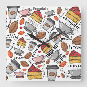 Kaffee Lover Coffee Shop oder Café Clock Quadratische Wanduhr