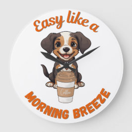 Kaffee Lover Morning - Niedliches Dog-Printable Po Große Wanduhr