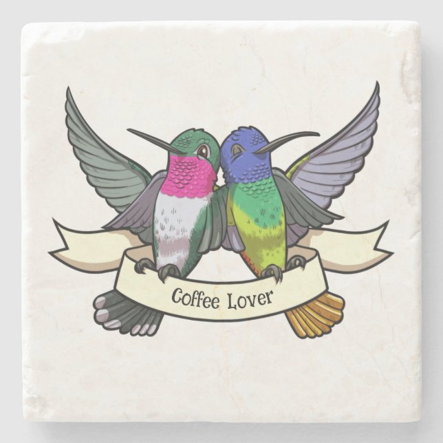 Kaffee Lover Niedlichen Hummingbirds Holding Ribbo Steinuntersetzer (Vorderseite)