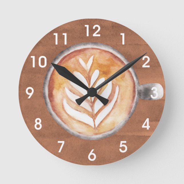 Kaffee Lover Wasserfarbe Business Kaffee Küche Runde Wanduhr (Vorderseite)