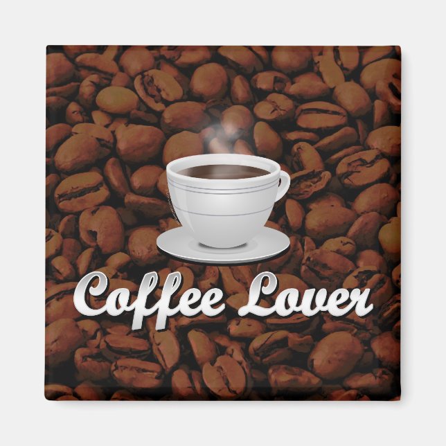 Kaffee Lover, White Cup/Brown Bohnen Magnet (Vorne)