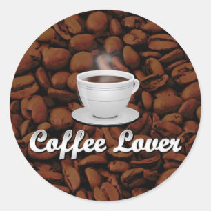 Kaffee Lover, White Cup/Brown Bohnen Runder Aufkleber