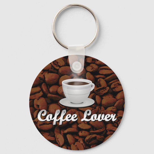 Kaffee Lover, White Cup/Brown Bohnen Schlüsselanhänger (Vorderseite)