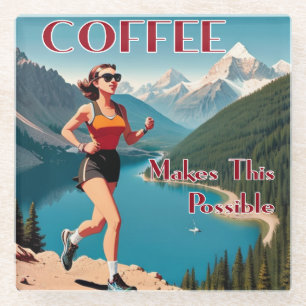 Kaffee macht das Laufen möglich Glasuntersetzer