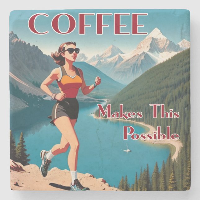 Kaffee macht das Laufen möglich Steinuntersetzer (Vorderseite)