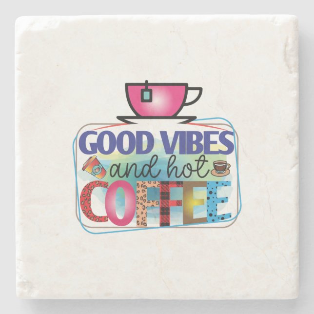 Kaffee macht gute Visionen und Kaffee Steinuntersetzer (Vorderseite)