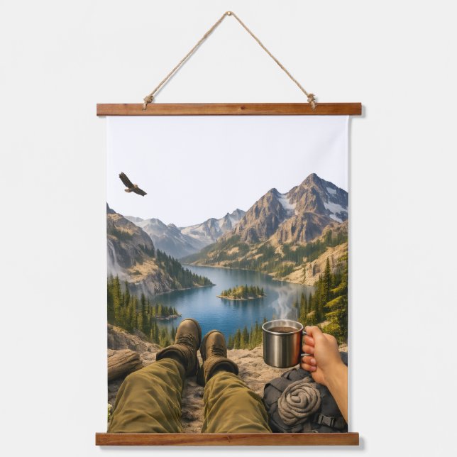 Kaffee mit Aussicht Wandteppich Mit Holzrahmen (Vorderseite)