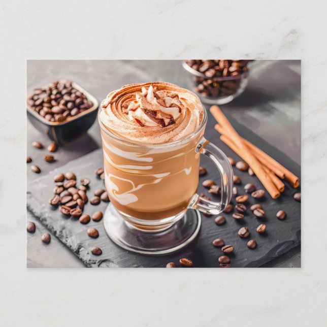 Kaffee mit Kaffeebohnen - Zimt Feiertagspostkarte (Vorderseite)