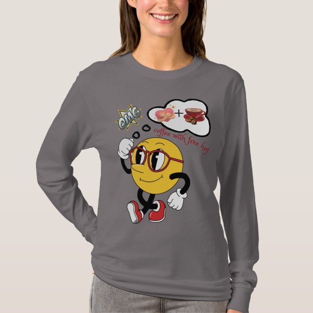 ☕ Kaffee mit kostenlosem 🤗 | Niedliche Emoji-Frau T-Shirt (Vorderseite)