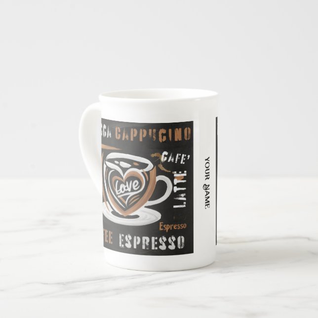 Kaffee Mocca Cappucino Esspreso Cafe'Latte Prozellantasse (Vorderseite Links)