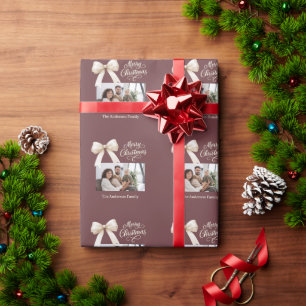 Kaffee-Mokka-Creme-Schleife Foto Schrift Weihnacht Geschenkpapier