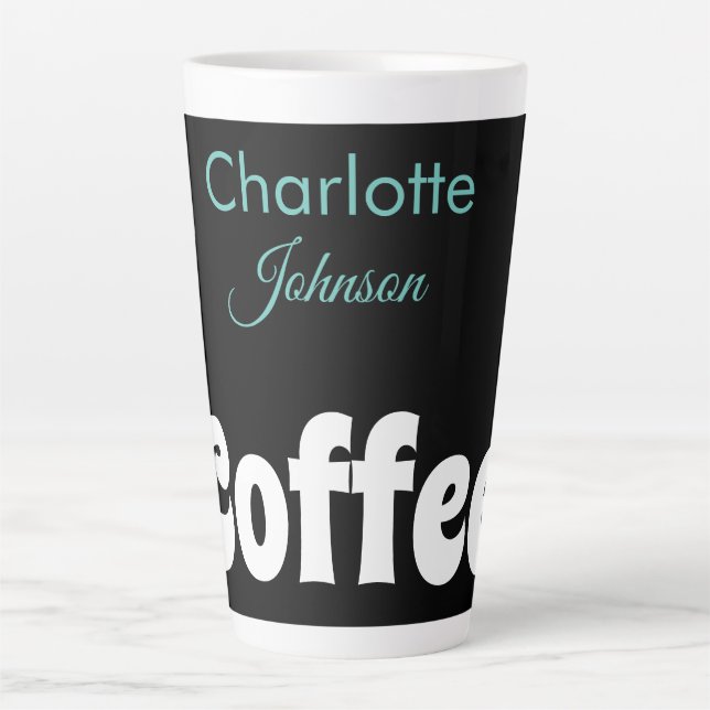 Kaffee | Name Stilistische Aquamarine Typografie Milchtasse (Vorderseite)