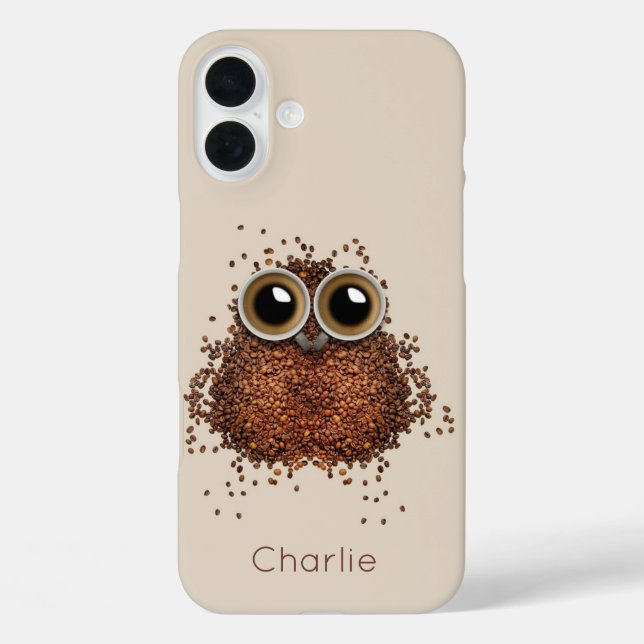 Kaffee Owl individuelle Name Gehäuse iPhone 16 Plus Hülle (Rückseite)