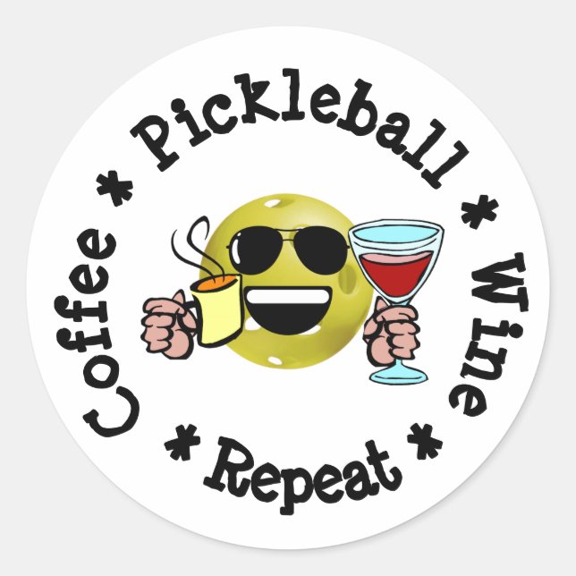 Kaffee, Pickleball, Wein, Pickleball Addict wieder Runder Aufkleber (Vorderseite)