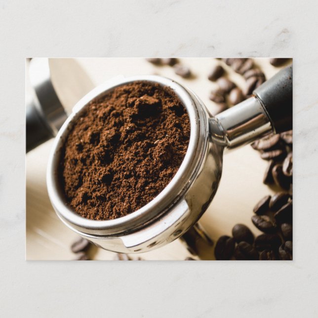 Kaffee, Portafilter, Espresso, Kaffeebohnen Postkarte (Vorderseite)