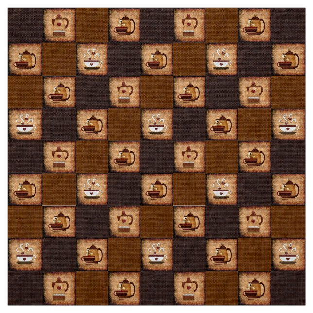 Kaffee Pot & Cups Rustikales Gewebe Stoff (Muster)