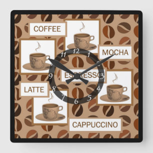 Kaffee Quadratische Wanduhr
