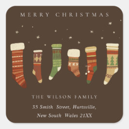 KAFFEE RED GREEN STAR CHIRSTMAS STRUMPF ADRESSE QUADRATISCHER AUFKLEBER