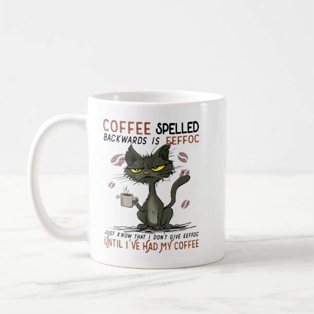 KAFFEE rückwärts geschrieben ist AFFOC Cat Drinkin Kaffeetasse (Links)