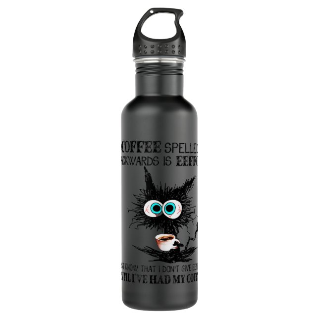 Kaffee rückwärts geschrieben ist Eeffoc Cat Kaffee Edelstahlflasche (Vorderseite)