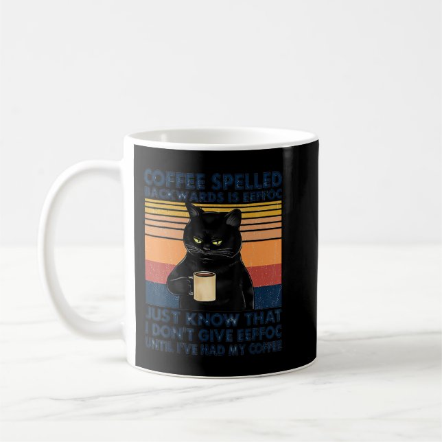 Kaffee rückwärts geschrieben ist Eeffoc Katze trin Kaffeetasse (Links)
