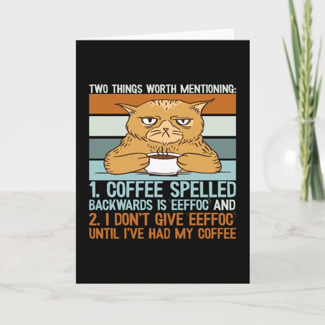 Kaffee rückwärts geschrieben - Witzige Katze Karte (Vorderseite)
