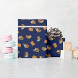 Kaffee & Schokolade Biscuits Muster Navy Blue Food Geschenkpapier
