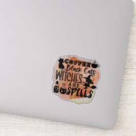 Kaffee, schwarze Katzen, Hexen, Halloween-Sticker Aufkleber