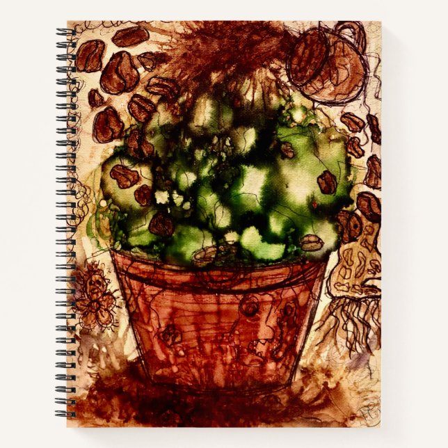 Kaffee-Splash-Art-Notizbuch – Vibranter Kaffeebohn Notizbuch (Vorderseite)