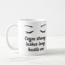 Kaffee Stark, Wimpern Lang, Anstrengung Auf Tasse