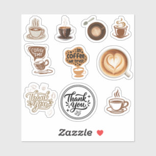 Kaffee-Sticker-Set Vintage-Braun Danke Aufkleber