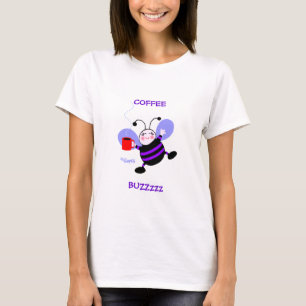 Kaffee-Summen-Koffein-Liebhaber-lila Cartoon-Biene T-Shirt