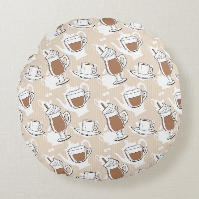Kaffee, süßes Muster Rundes Kissen (Vorderseite)
