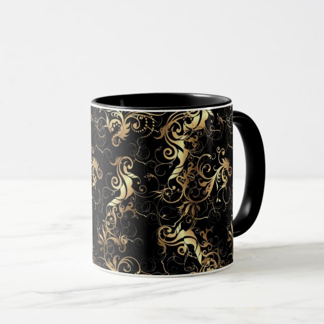 KAFFEE TASSE GOLDEN LEAF BAROQUE DESIGN (VorderseiteRechts)