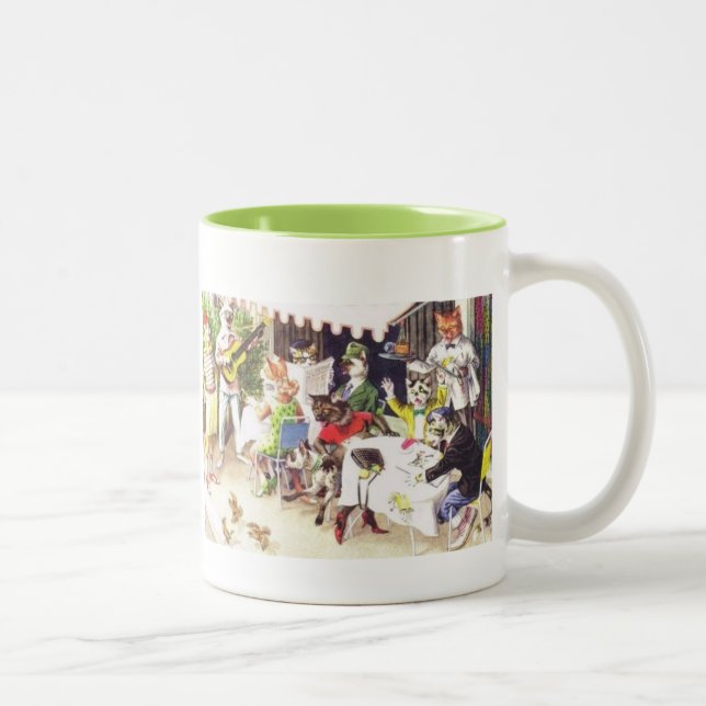 Kaffee-Tasse mit Katzen und Hunden Zweifarbige Tasse (Rechts)