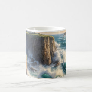 Kaffee-Tasse mit Klippen und Ozeanwellen Küstenlan Kaffeetasse