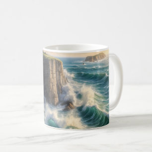 Kaffee-Tasse mit Klippen und Ozeanwellen Küstenlan Kaffeetasse